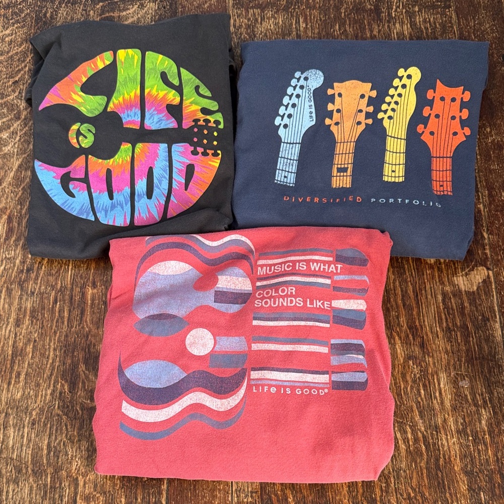 Life Is Good Guitar lot! Sz. Large: 3 shirts